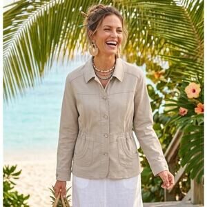 LULU B Fitted Blazer Jacket Size M Beige Button Down Nature Classic Preppy EUC